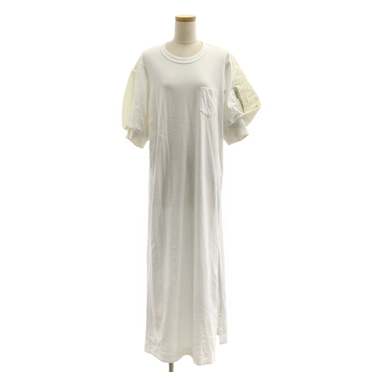 sacai / サカイ | Nylon Twill&Jersey Dress コットン パフスリーブ ワンピース | 3 | レディース