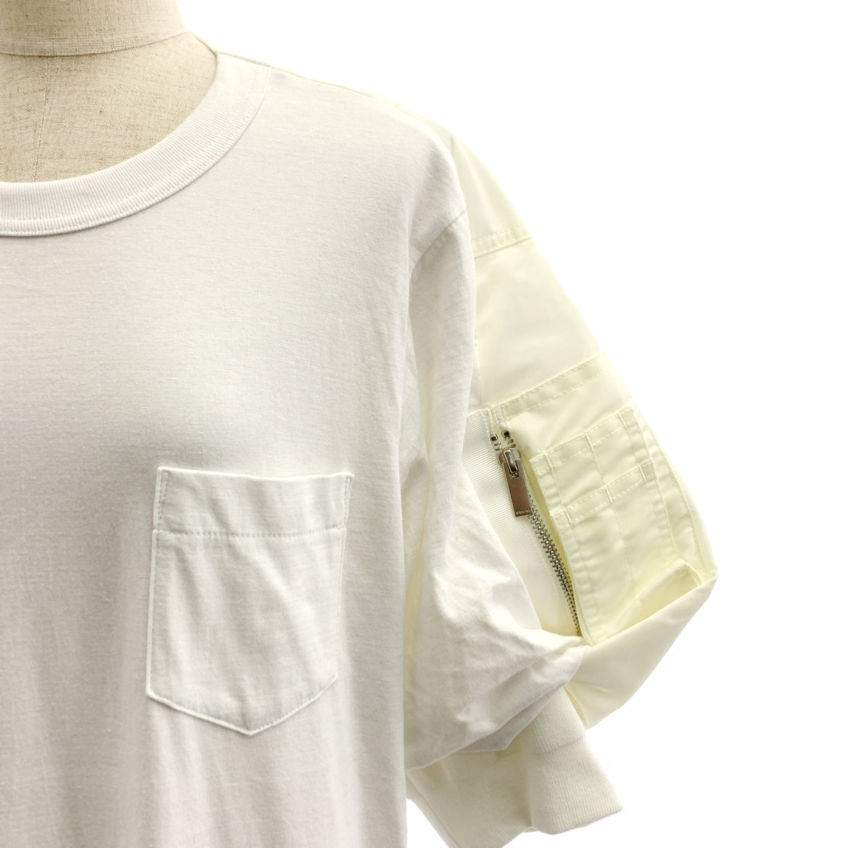 sacai / サカイ | Nylon Twill&Jersey Dress コットン パフスリーブ ワンピース | 3 | レディース