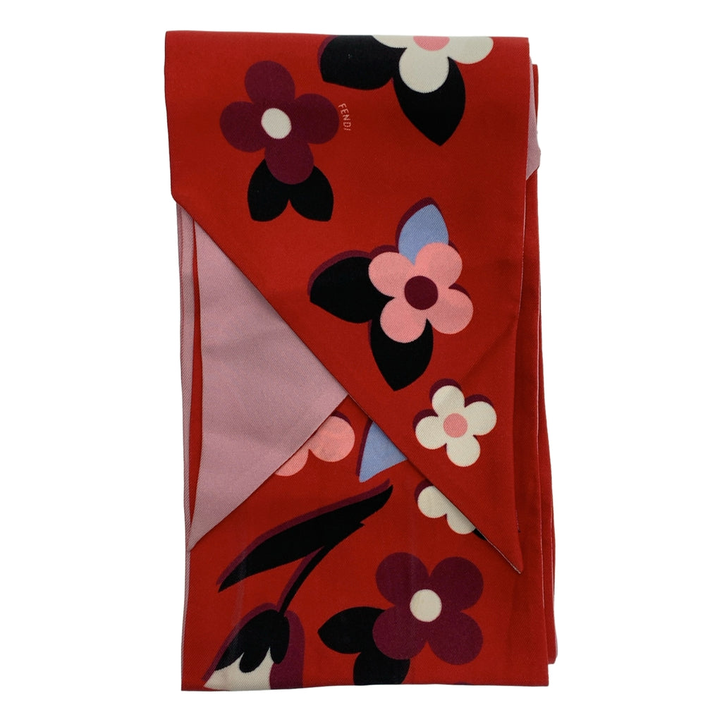 【美品】  FENDI / フェンディ | フラワー柄 ラッピー スカーフ | レッド