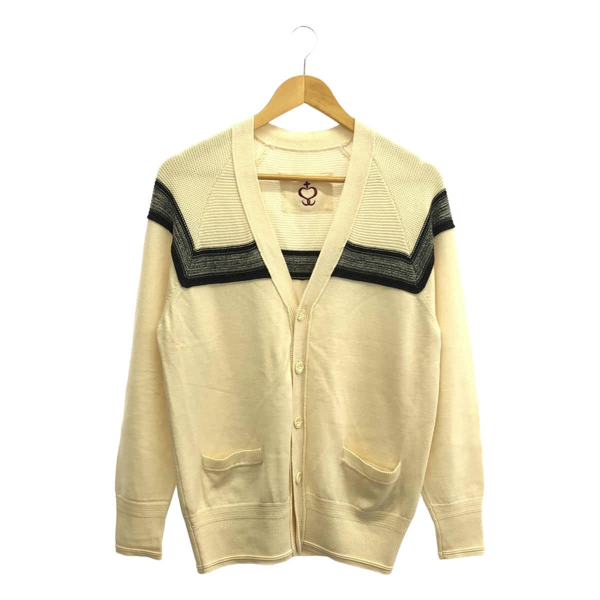 TOPSIDER / トップサイダー | ウール Vネック 切替 カーディガン | 2 | アイボリー | メンズ