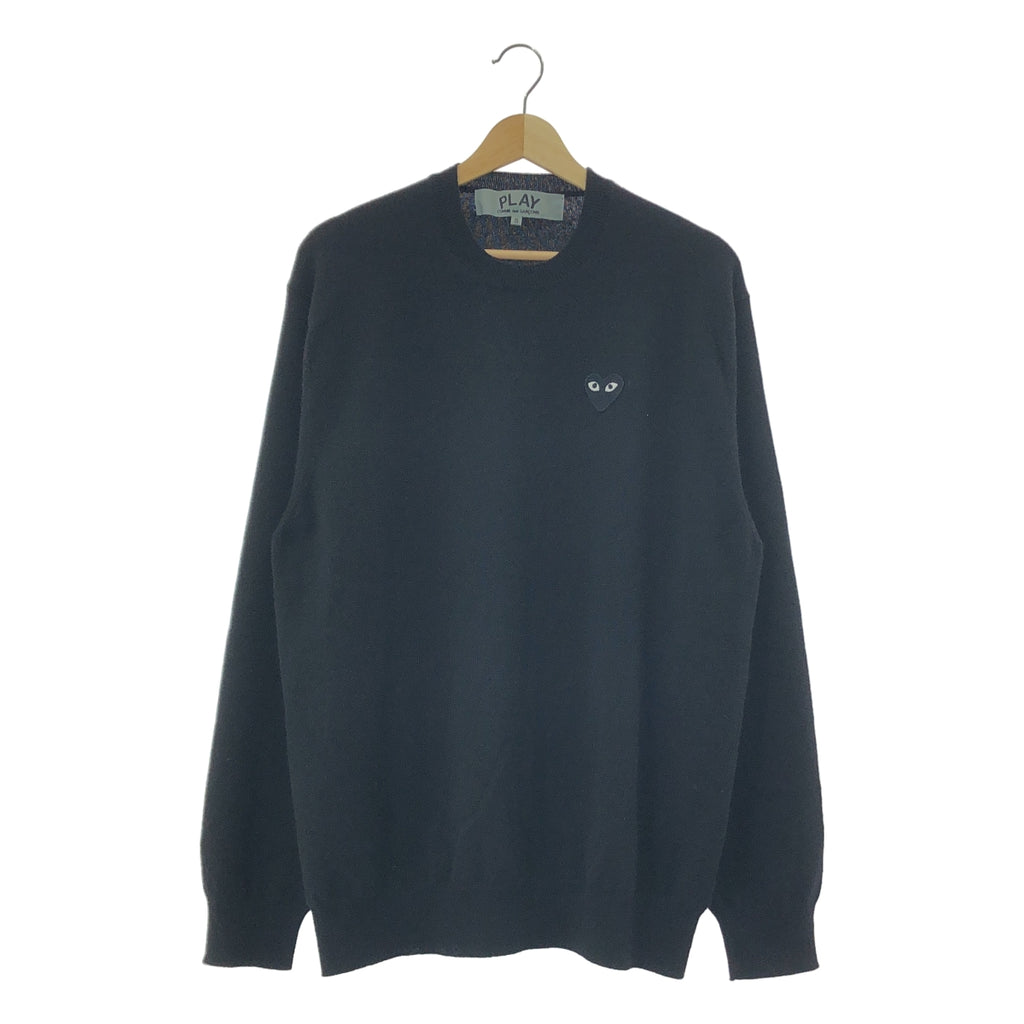 PLAY COMME des GARCONS / プレイコムデギャルソン | AD2024 | ハートワッペン カシミヤ クルーネック ニット | S | ブラック | メンズ