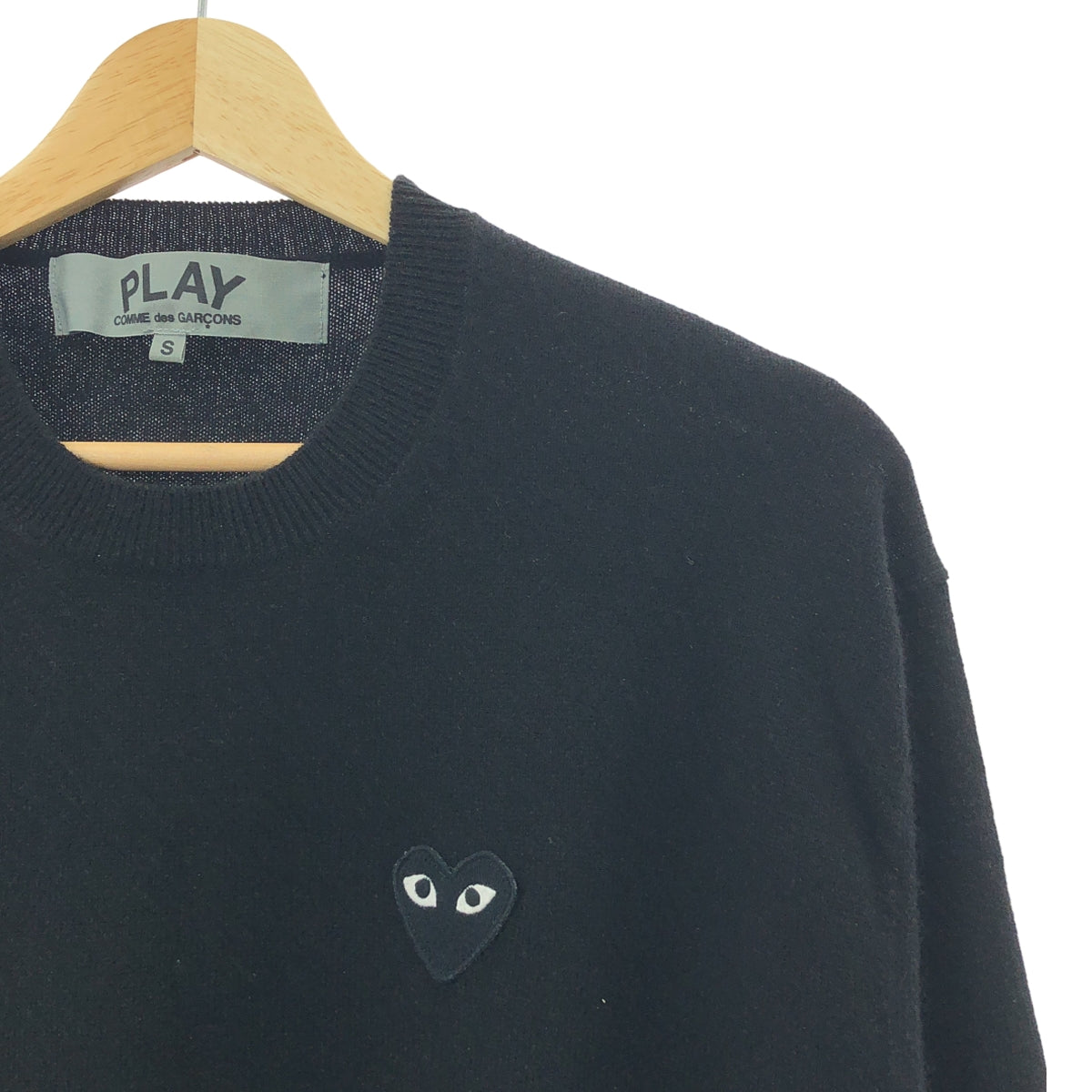 PLAY COMME des GARCONS / プレイコムデギャルソン | AD2024 | ハートワッペン カシミヤ クルーネック ニット | S | ブラック | メンズ