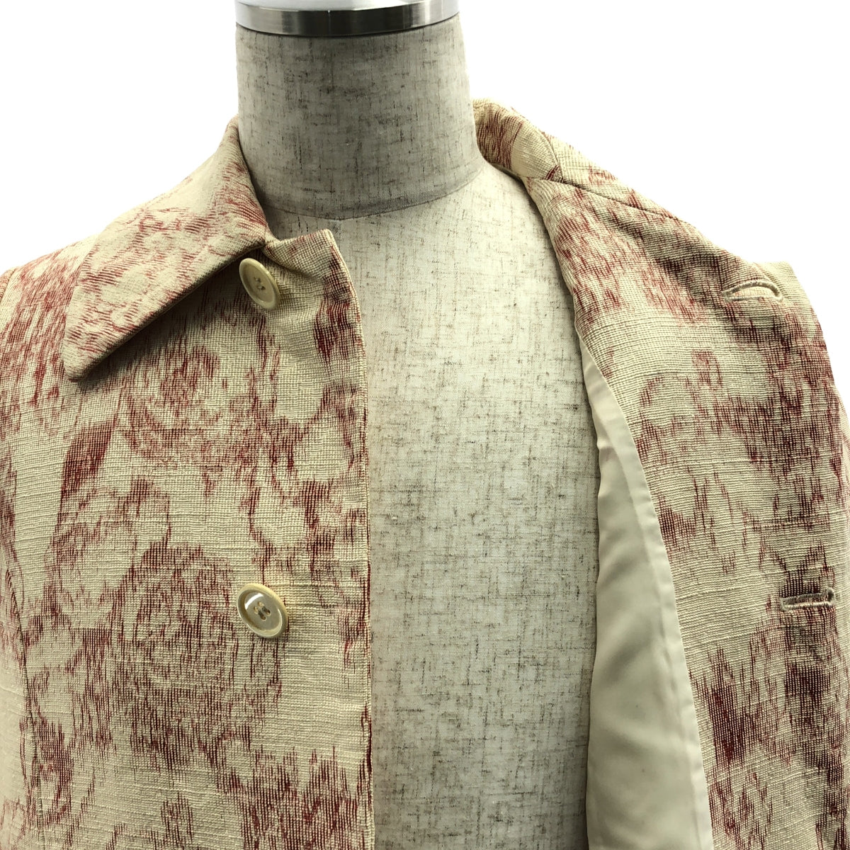 JUNYA WATANABE COMME des GARCONS / 준야와타나베 | 2001AW | 실크 자카드 스테인드 컬러 코트 | M | 아이보리 / 레드 | 남성