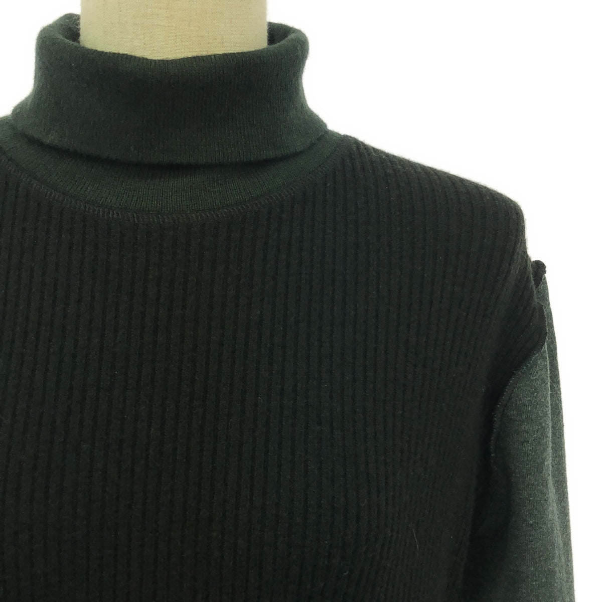 【美品】  MM6 Maison Margiela / エムエムシックスメゾンマルジェラ | Patchwork Long Sleeve Dress / リブ ロングワンピース | M | ブラック/ダークグリーン | レディース