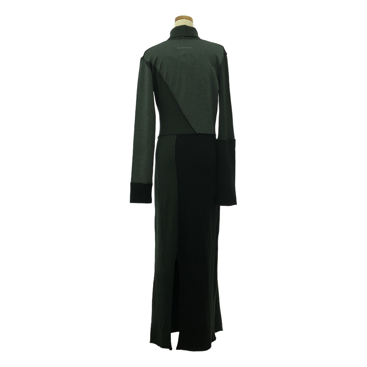 【美品】  MM6 Maison Margiela / エムエムシックスメゾンマルジェラ | Patchwork Long Sleeve Dress / リブ ロングワンピース | M | ブラック/ダークグリーン | レディース