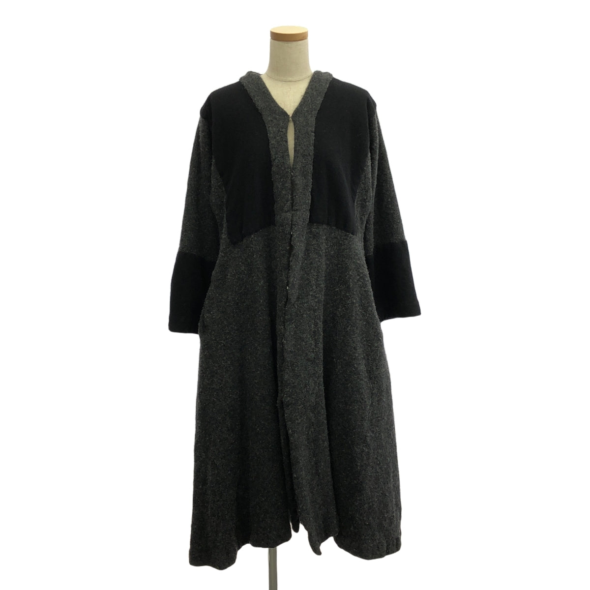 COMME des GARCONS COMME des GARCONS / コムコム | 2021AW | ウール混 切替 ノーカラー フック コート | S | チャコールグレー/ブラック | レディース