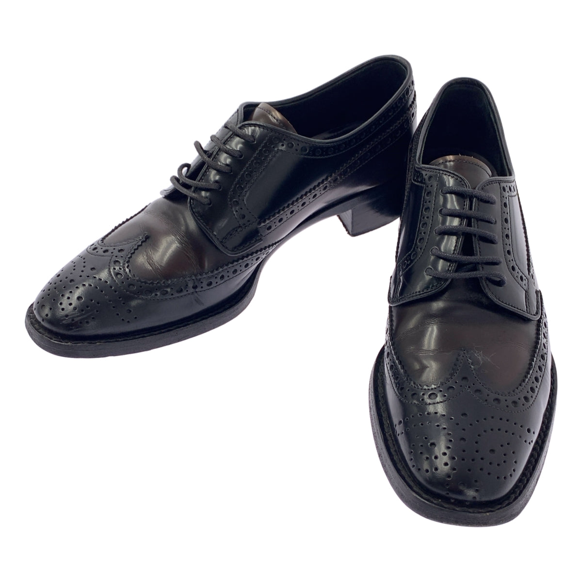 PRADA / 프라다 | 가죽 날개 팁 드레스 신발 | 36 1/2 | 블랙 | 여성