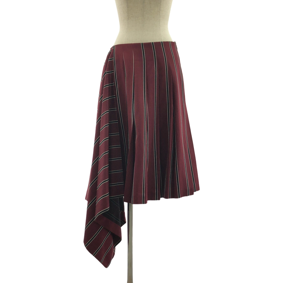 Mulberry / 멀베리 | 코튼 울 비대칭 스트라이프 스커트 | 40 | 보르도 | 여성