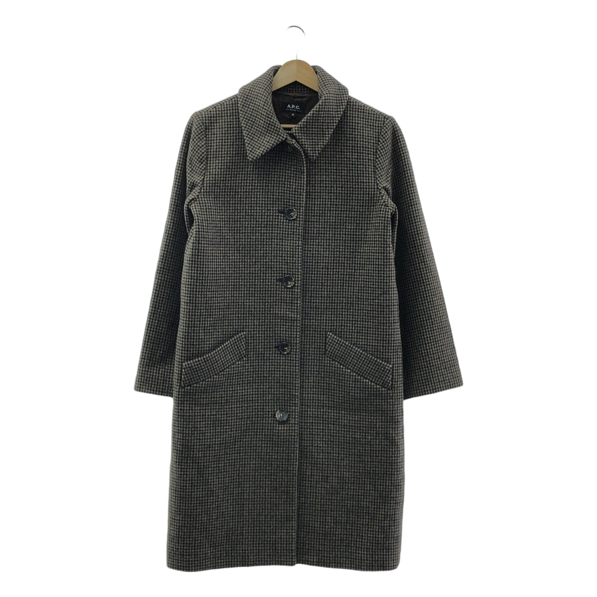 A.P.C. / アーペーセー | ウール 千鳥格子 ステンカラー コート / 総裏地 | 36 | ブラウン/ブラック | レディース
