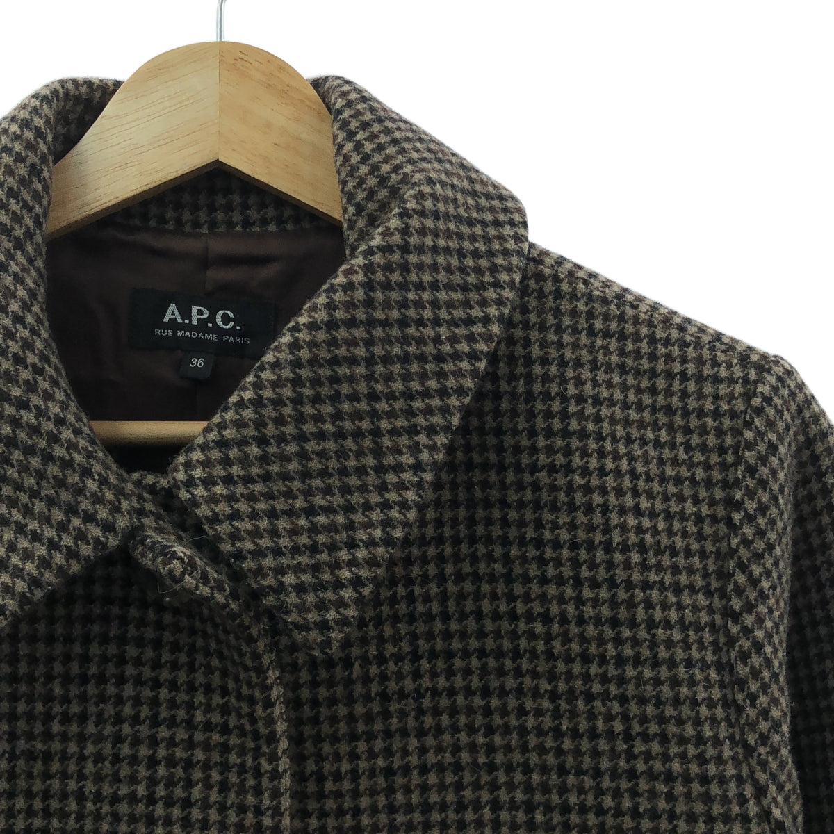 A.P.C. / アーペーセー | ウール 千鳥格子 ステンカラー コート / 総裏地 | 36 | ブラウン/ブラック | レディース
