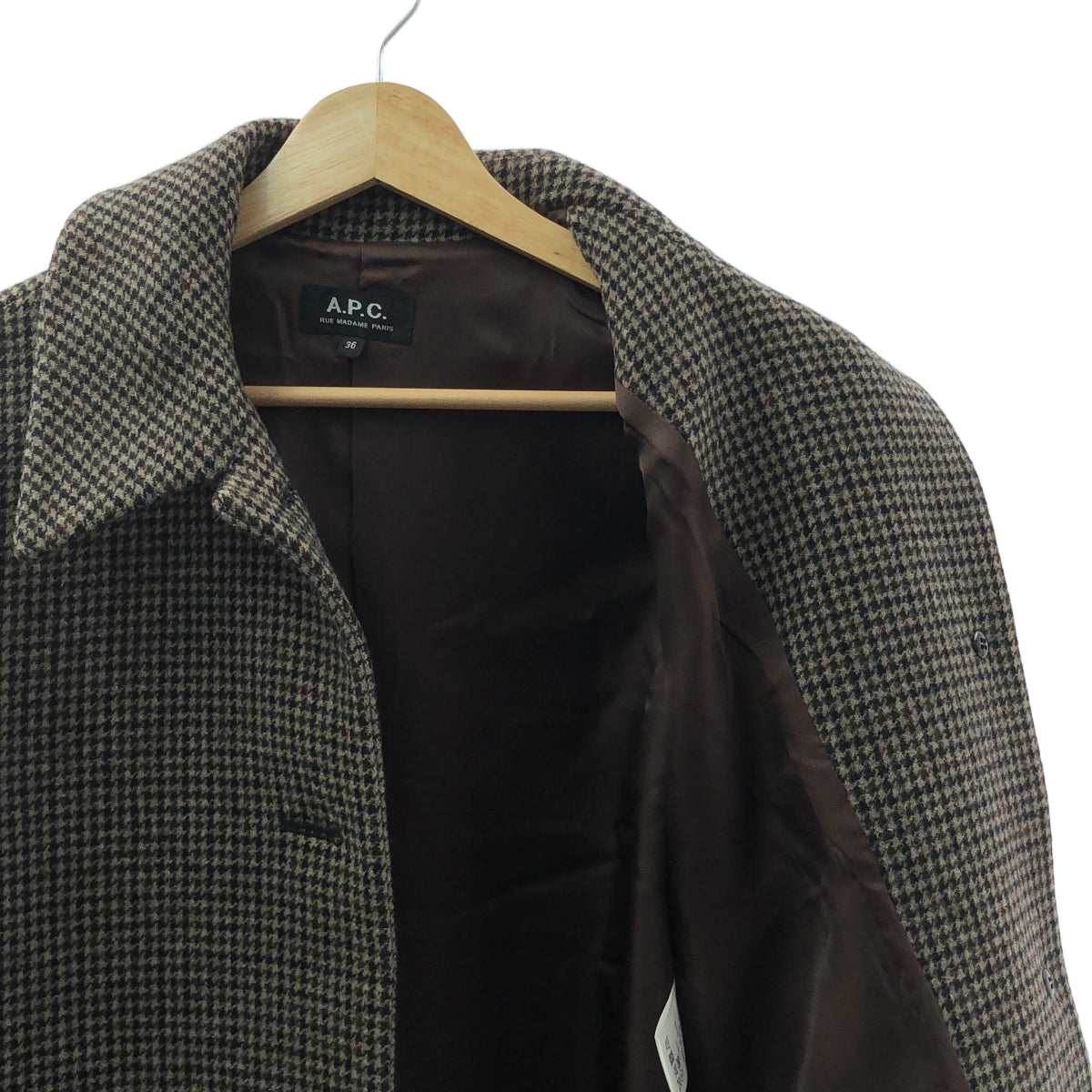 A.P.C. / アーペーセー | ウール 千鳥格子 ステンカラー コート / 総裏地 | 36 | ブラウン/ブラック | レディース