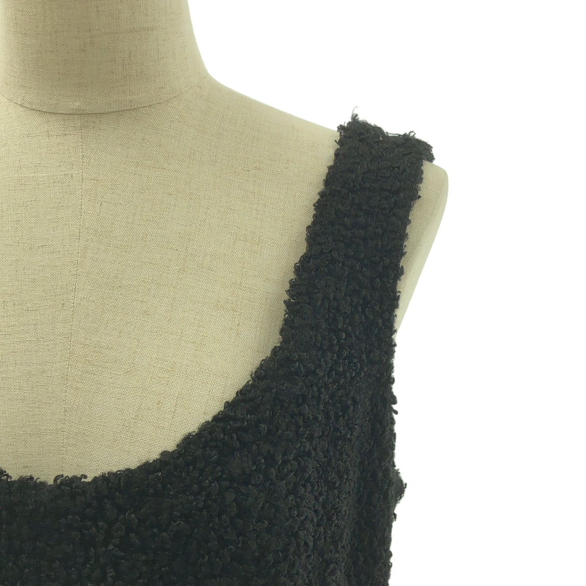 COMME des GARCONS GIRL / コムデギャルソンガール | 2017AW | ポリエステル 異素材 切替 染め加工 フェイクファー ドッキング スカラップ ドレス ワンピース | S | ブラック | レディース