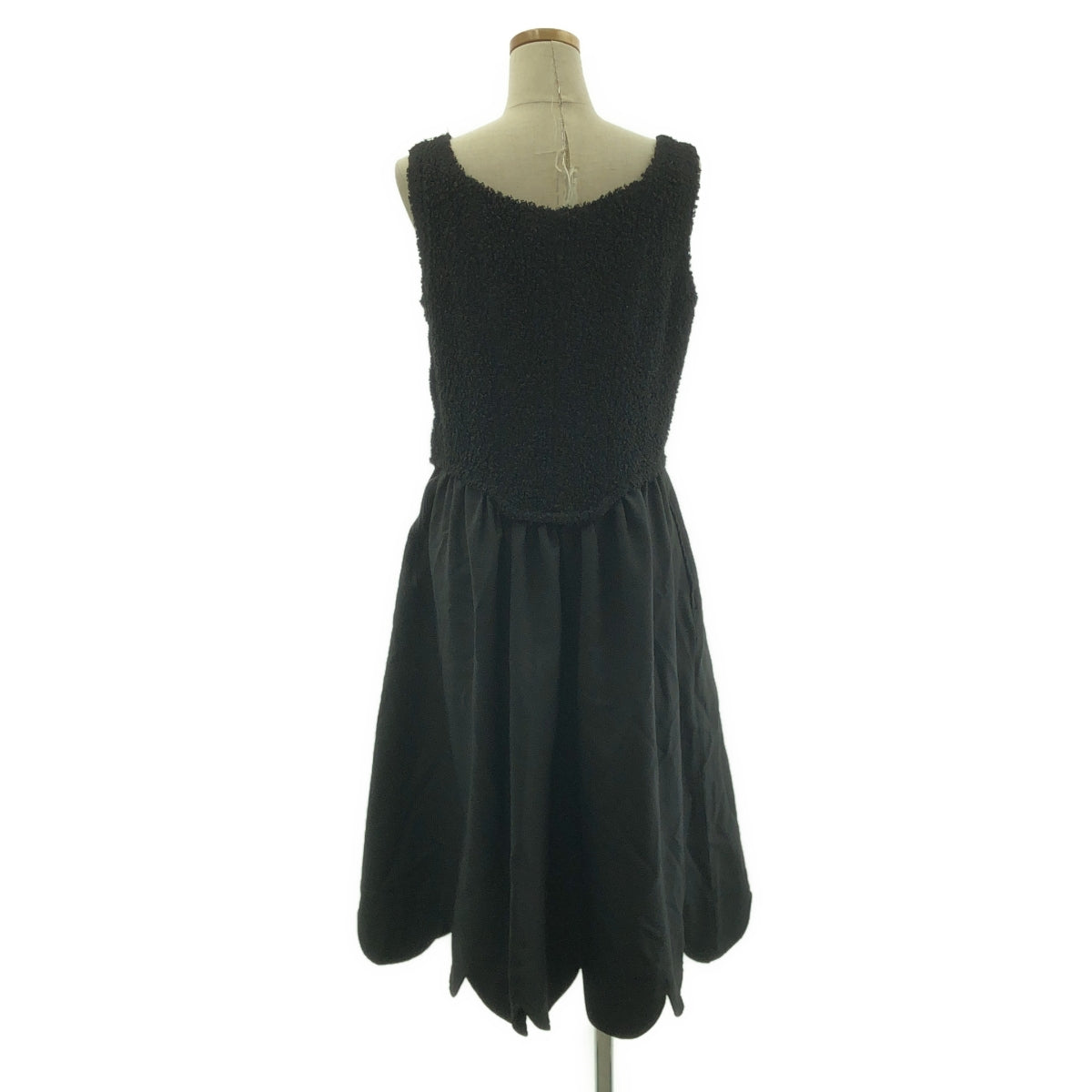 COMME des GARCONS GIRL / コムデギャルソンガール | 2017AW | ポリエステル 異素材 切替 染め加工 フェイクファー ドッキング スカラップ ドレス ワンピース | S | ブラック | レディース