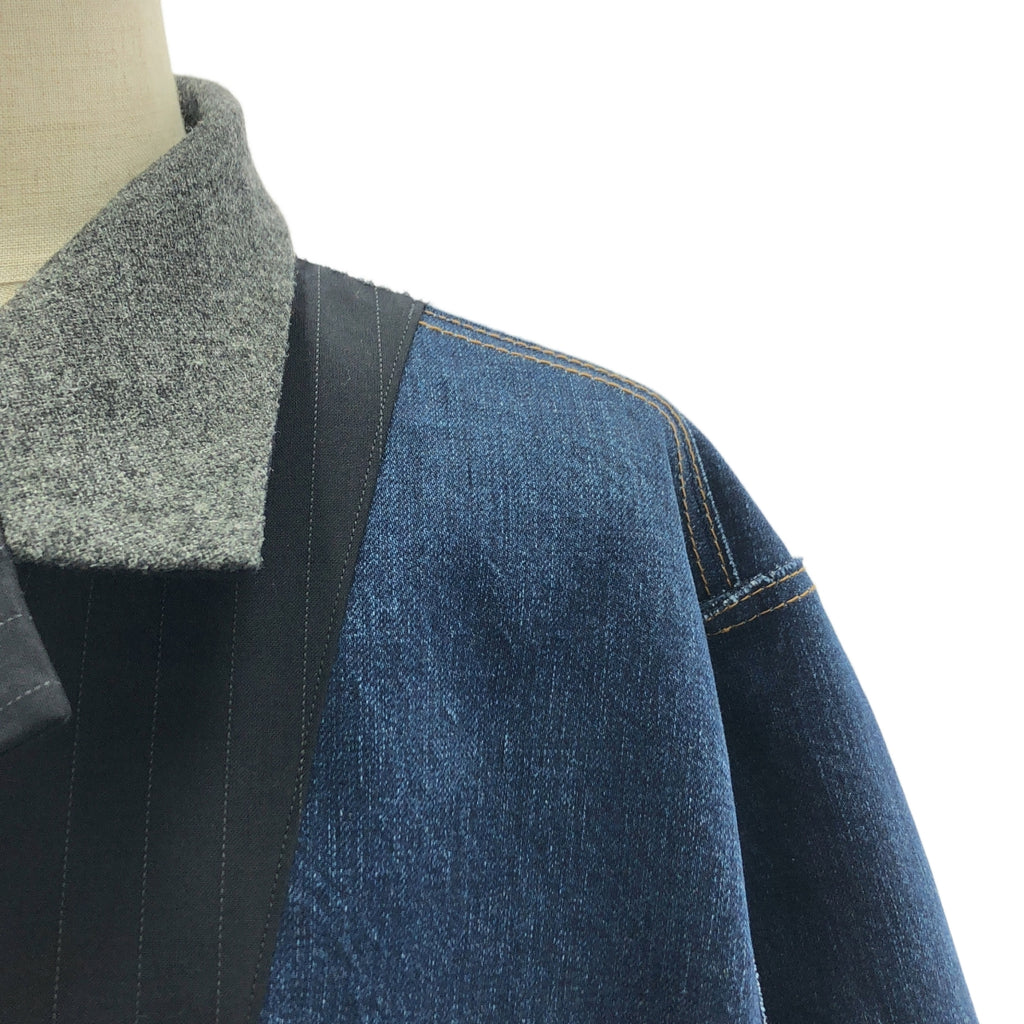 【미품】 sacai / 사카이 | 2024SS | Chalk Stripe Bonding Jacket / 초크 스트라이프 본딩 재킷 | 3 | 블랙/인디고 | 여성
