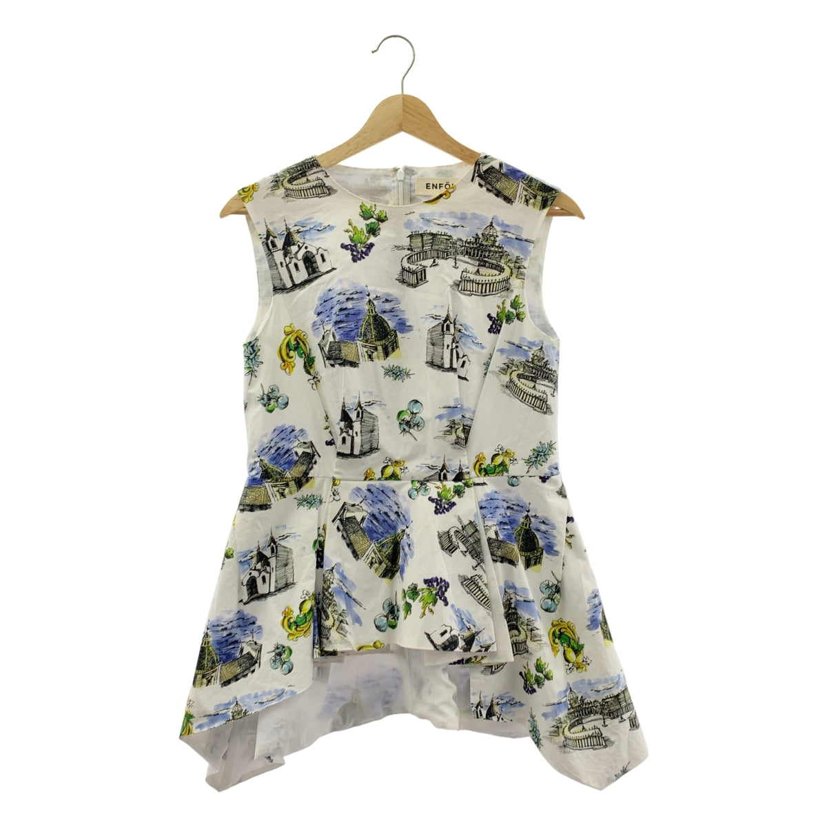 ENFOLD / エンフォルド | South Italy / 総柄 変形 タックフレアタンク ノースリーブ ブラウス / チュール裏地 | 38 |