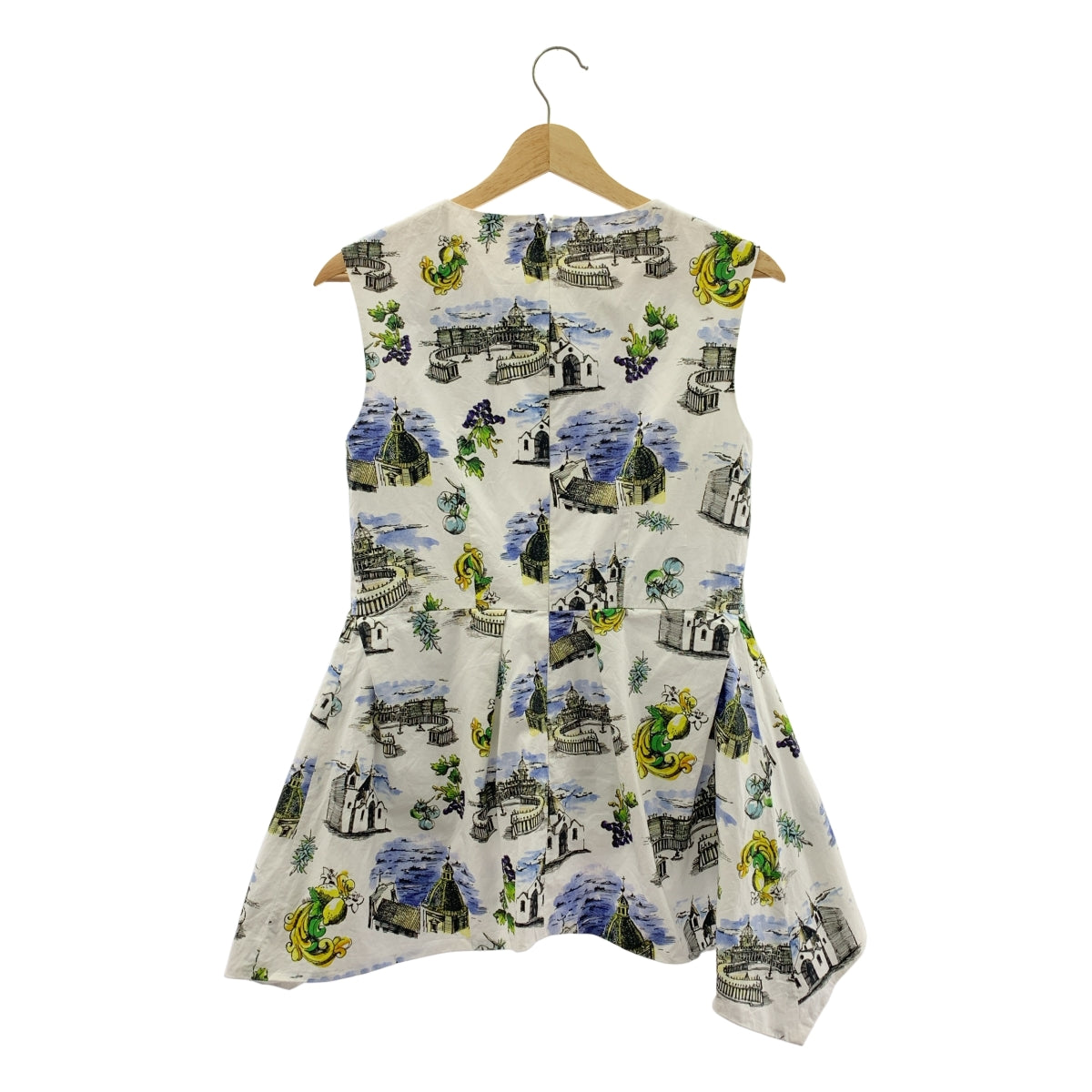 ENFOLD / エンフォルド | South Italy / 総柄 変形 タックフレアタンク ノースリーブ ブラウス / チュール裏地 | 38 |