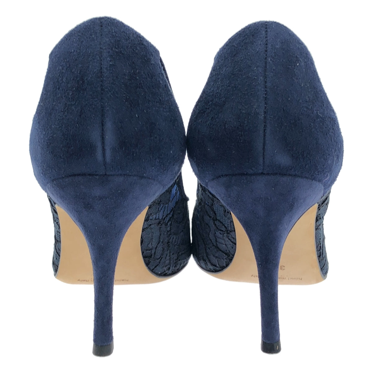 【美品】  MANOLO BLAHNIK / マノロブラニク | レース ポインテッドトゥ ヒール パンプス | 37 1/2 | ネイビー | レディース