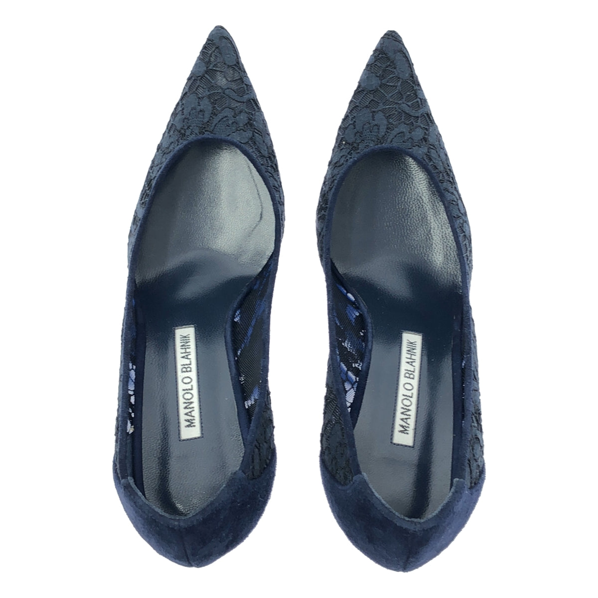 【美品】  MANOLO BLAHNIK / マノロブラニク | レース ポインテッドトゥ ヒール パンプス | 37 1/2 | ネイビー | レディース