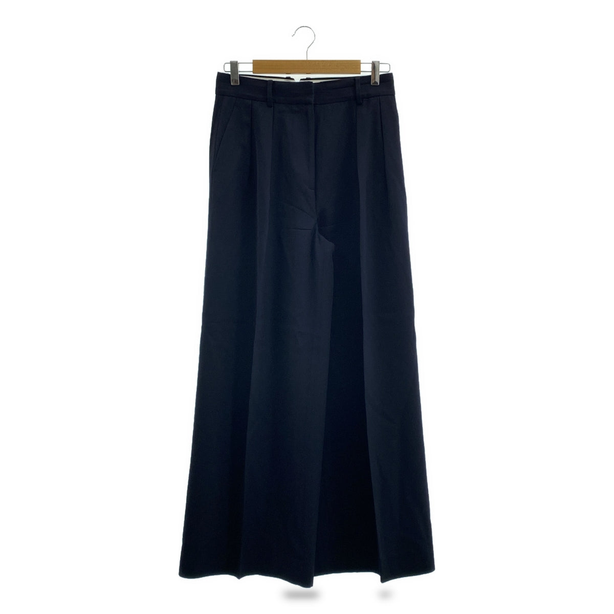 [狀況極佳] ebure | 人造絲 2-Puck 寬腿休閒褲 | 尺寸 38 | 海軍藍 | 女款