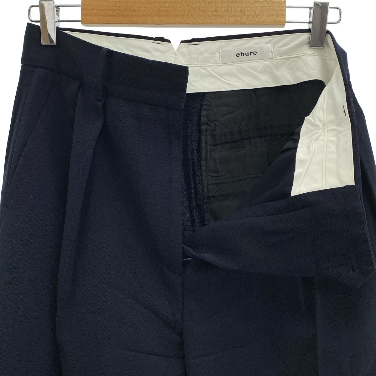 [狀況極佳] ebure | 人造絲 2-Puck 寬腿休閒褲 | 尺寸 38 | 海軍藍 | 女款