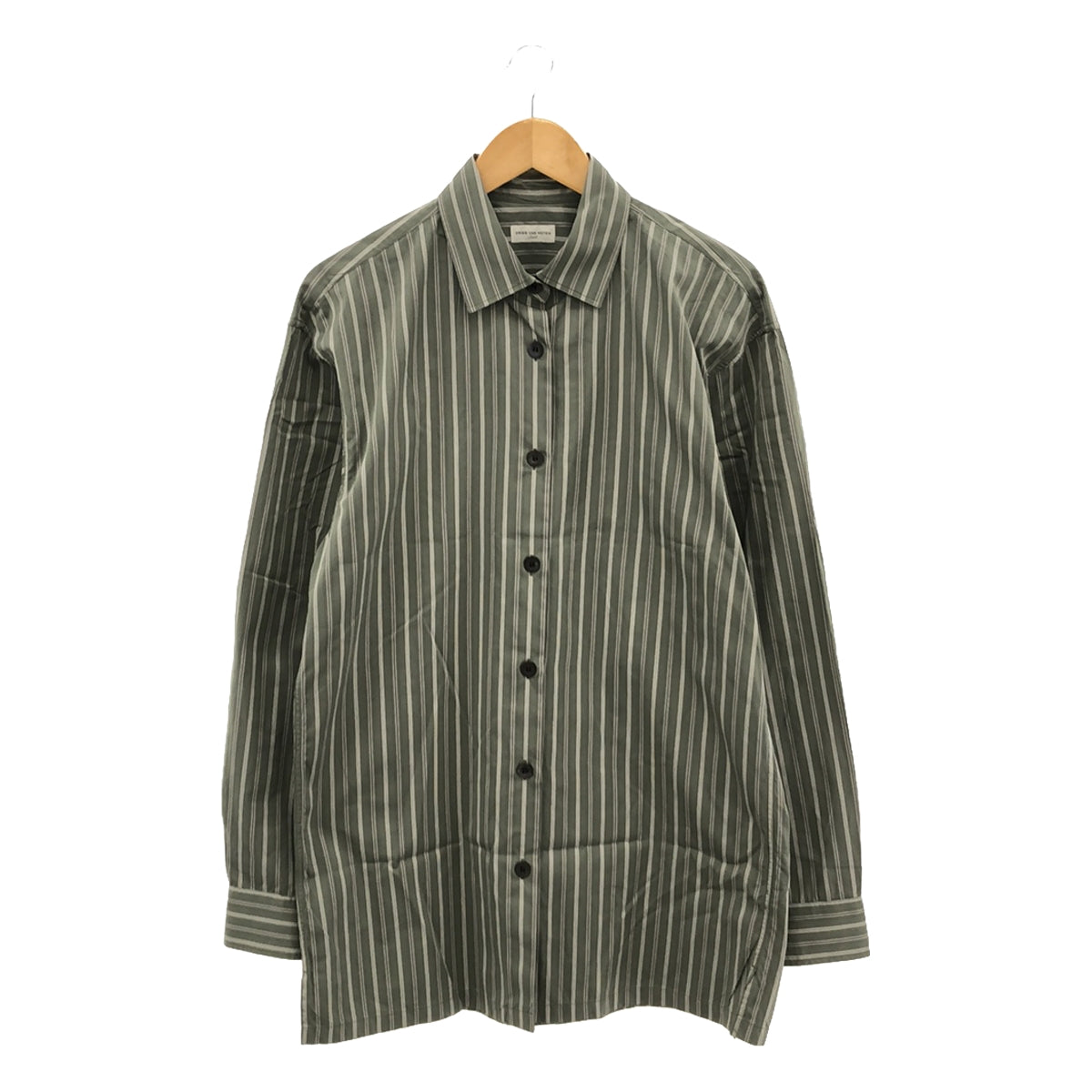 【美品】  DRIES VAN NOTEN / ドリスヴァンノッテン | コットン ストライプ ロングシャツ | S | グリーン系 | レディース