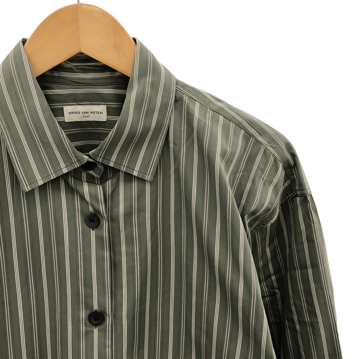 [Good Condition] DRIES VAN NOTEN | Cotton Striped Long Shirt | S | Green | Women's