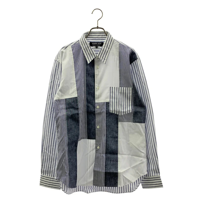 COMME des GARCONS HOMME DEUX / 꼼데가르송 옴므 듀 | 2025SS | 이소재 전환 스트라이프 패치워크 셔츠 | M | 남성