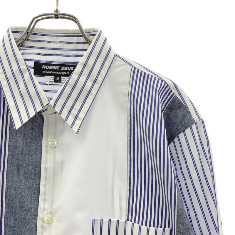 COMME des GARCONS HOMME DEUX / 꼼데가르송 옴므 듀 | 2025SS | 이소재 전환 스트라이프 패치워크 셔츠 | M | 남성