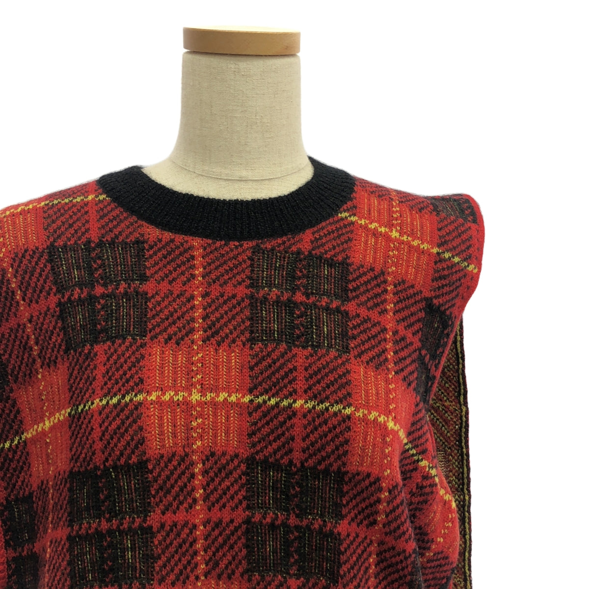 【美品】  JUNYA WATANABE COMME des GARCONS / ジュンヤワタナベ | 2017AW | ウール モヘヤ ジャガード 変形 ニット ストール マフラー ポンチョ | M | レッド/ブラック/イエロー | レディース