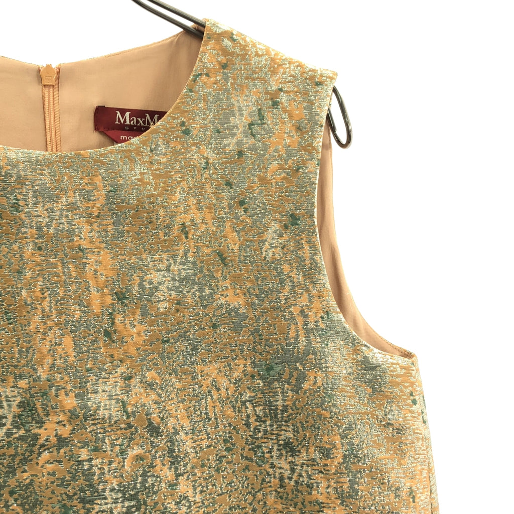 【美品】  MAX MARA STUDIO / マックスマーラステュディオ | ジャガード ノースリーブ ドレス ワンピース | 38 | ベージュ/シルバー | レディース