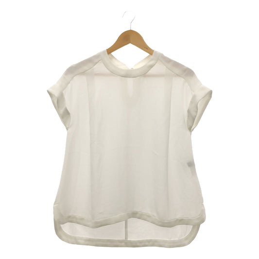 FLORENT | Polyester Tuck Roll-up Sleeve Pullover Short Sleeve Blouse | White | Women's