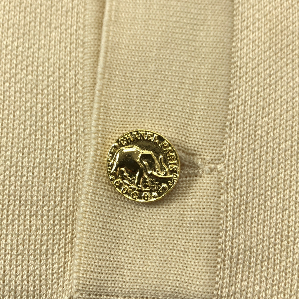 CHANEL / シャネル | バック金ボタン 半袖 トリム ニット ワンピース | 40 | ベージュ / バーガンディー | レディース