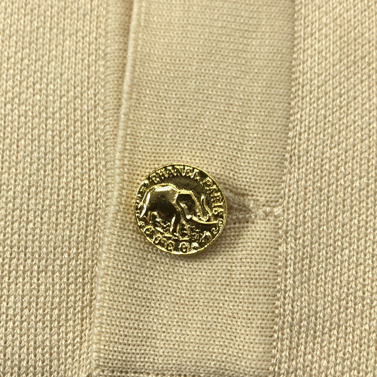 CHANEL / シャネル | バック金ボタン 半袖 トリム ニット ワンピース | 40 | ベージュ / バーガンディー | レディース
