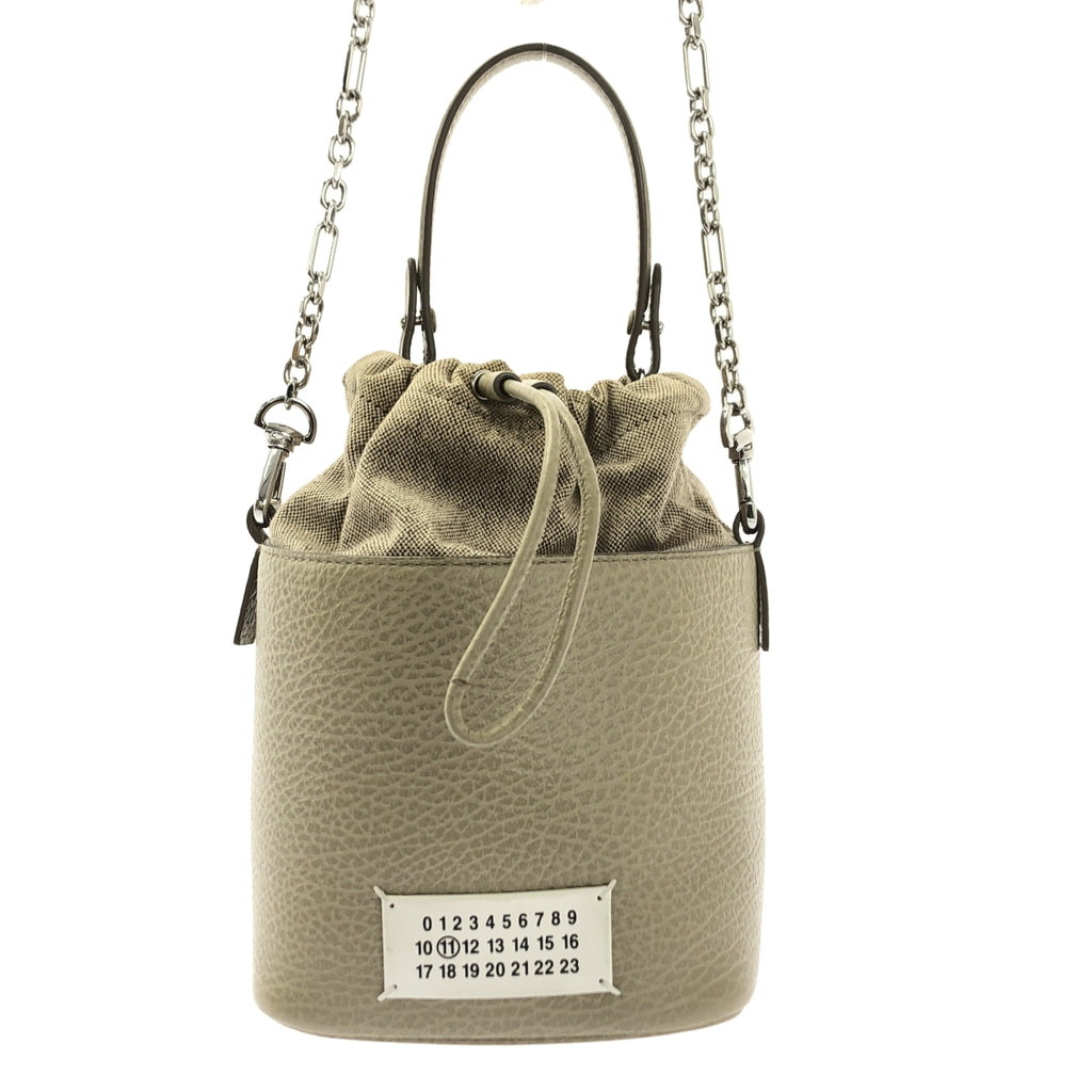 Maison Margiela / メゾンマルジェラ | 5AC レザー キャンバス チェーン 巾着 バケットバック | グレー | レディース