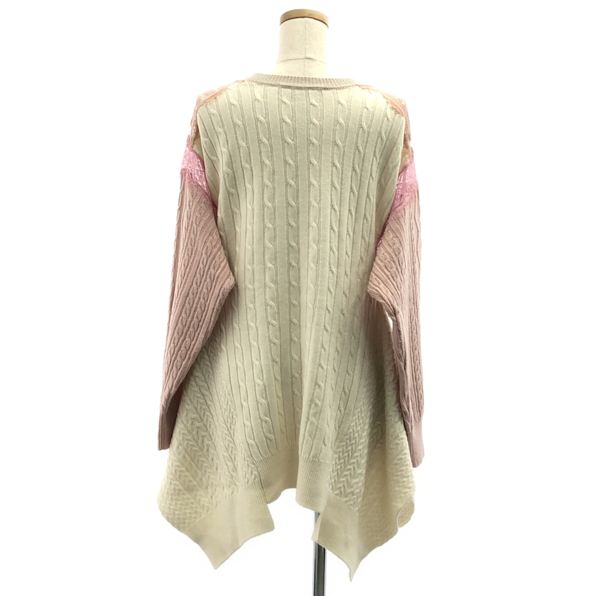 STELLA McCARTNEY / ステラマッカートニー | レース切替 マルチカラー ウール ケーブルニット | 38 | オフホワイト / ピンク / ベージュ | レディース