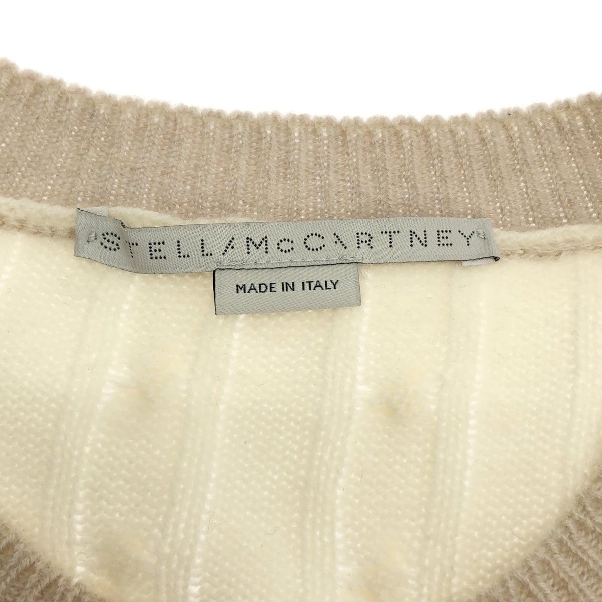 STELLA McCARTNEY / ステラマッカートニー | レース切替 マルチカラー ウール ケーブルニット | 38 | オフホワイト / ピンク / ベージュ | レディース