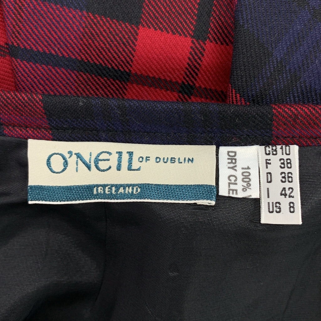 O'NEIL OF DUBLIN | 羊毛格紋褶襉裙 | US8 | 紅/黑/海軍藍 | 女款