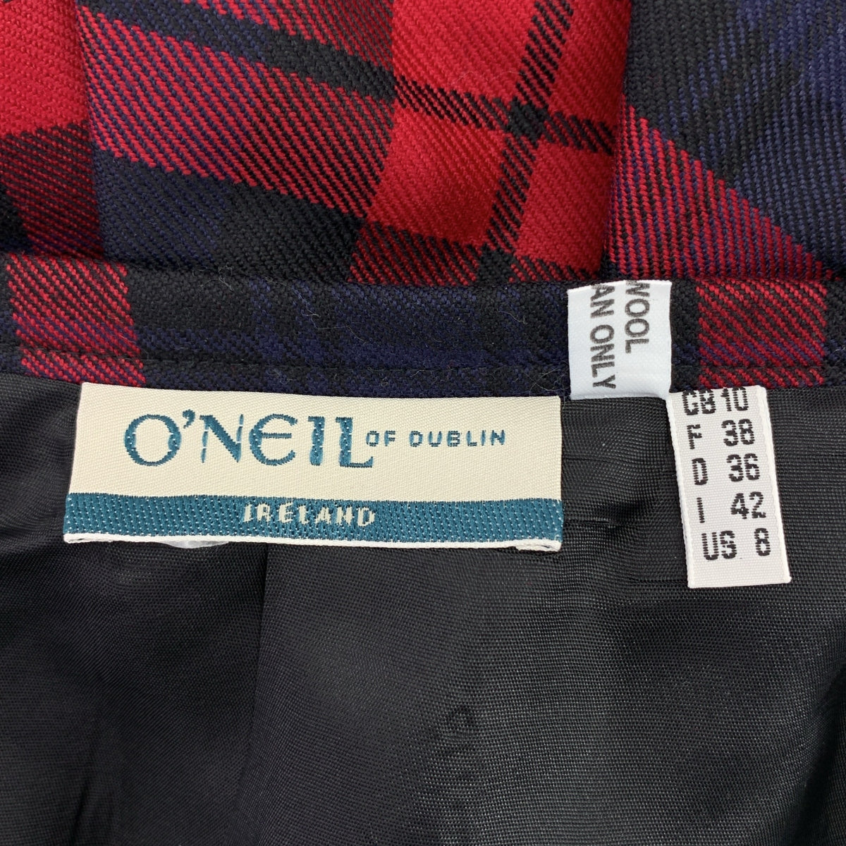 O'NEIL OF DUBLIN / オニールオブダブリン | ウール チェック タック スカート | US8 | レッド/ブラック/ネイビー | レディース