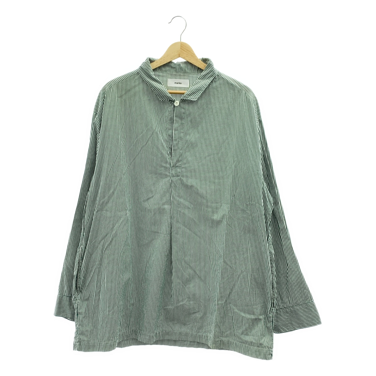 marka / マーカ | コットン ストライプ スキッパーシャツ | 3 | グリーン / ホワイト | メンズ