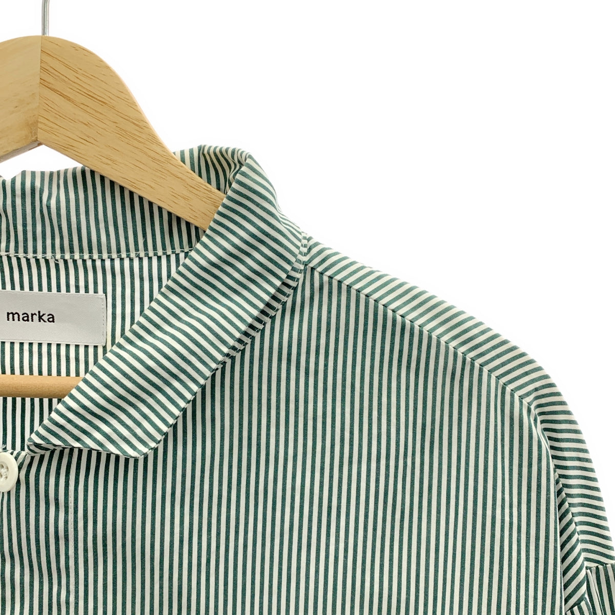marka / マーカ | コットン ストライプ スキッパーシャツ | 3 | グリーン / ホワイト | メンズ