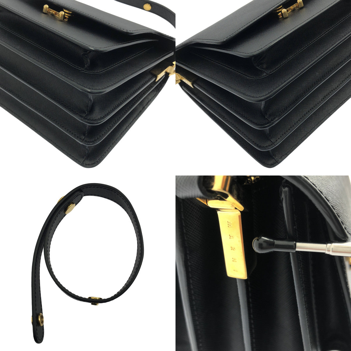 【미품】 MARNI / 마르니 | 트렁크 미디엄 사피아노 가죽 숄더백 | 블랙 | 여성