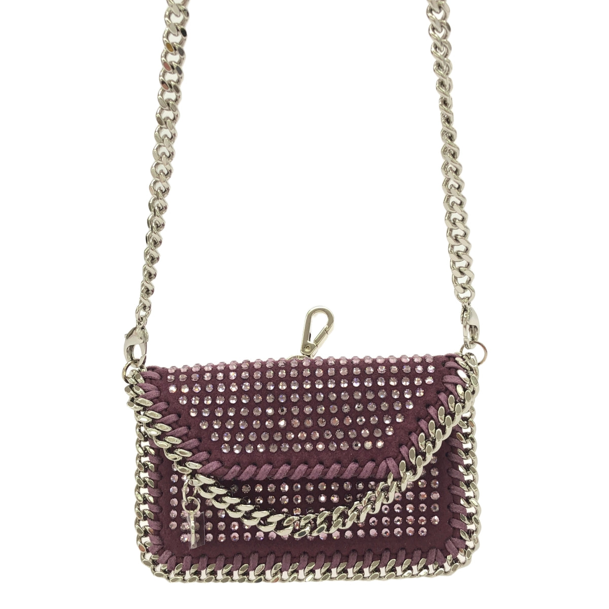 【미품】 STELLA McCARTNEY / 스텔라 맥카트니 | Eco All Over Crystal Card Holder / 가죽 장식 체인 어깨 카드 케이스 미니 파우치 가방 | LIGHT AMETHYST | 여성