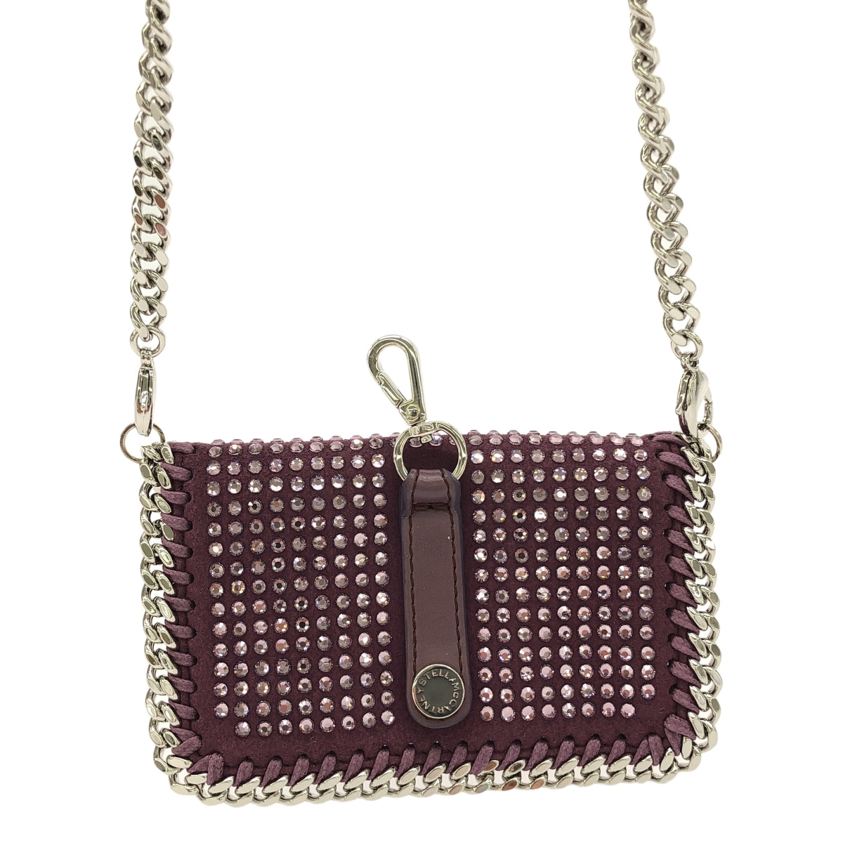 【美品】  STELLA McCARTNEY / ステラマッカートニー | Eco All Over Crystal Card Holder / レザー 装飾 チェーンショルダー カードケース ミニポーチ バッグ | LIGHT AMETHYST | レディース