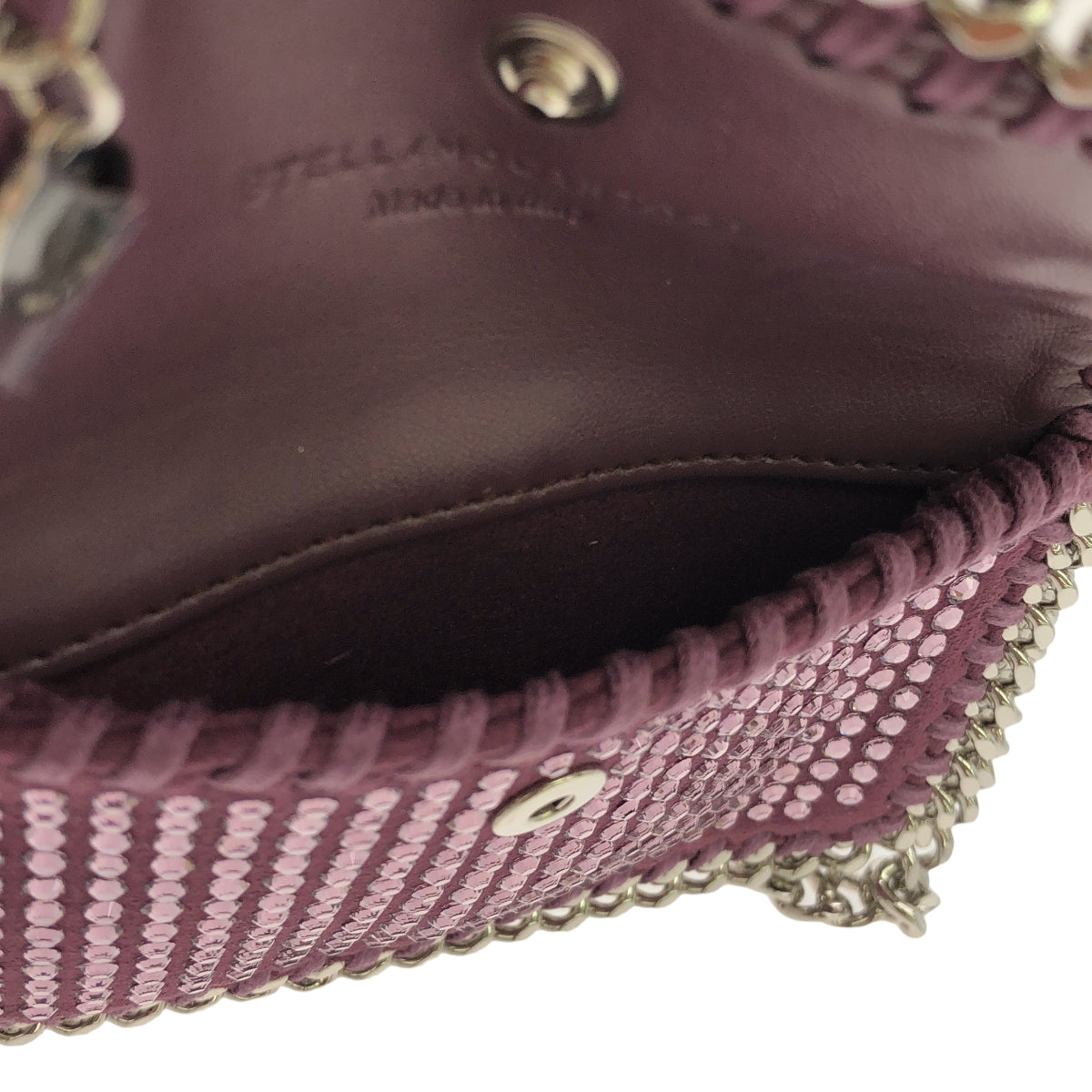 【미품】 STELLA McCARTNEY / 스텔라 맥카트니 | Eco All Over Crystal Card Holder / 가죽 장식 체인 어깨 카드 케이스 미니 파우치 가방 | LIGHT AMETHYST | 여성