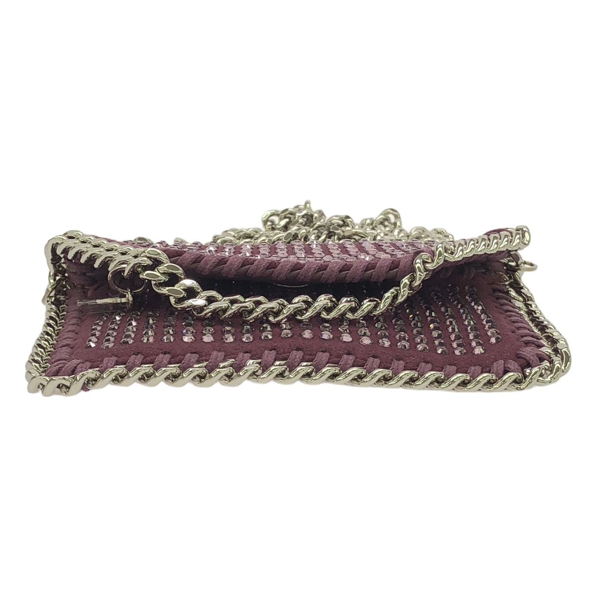 【美品】  STELLA McCARTNEY / ステラマッカートニー | Eco All Over Crystal Card Holder / レザー 装飾 チェーンショルダー カードケース ミニポーチ バッグ | LIGHT AMETHYST | レディース