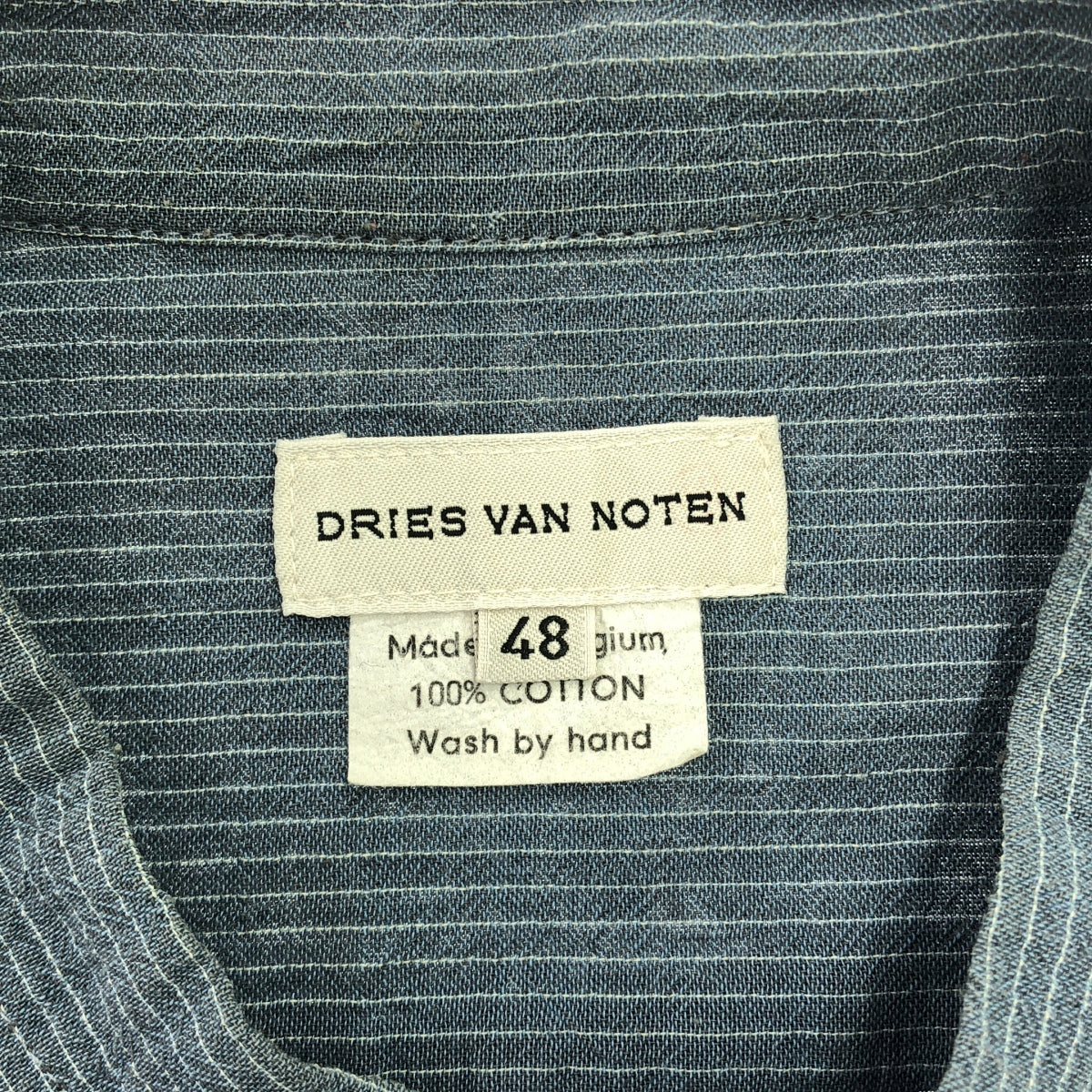 DRIES VAN NOTEN / ドリスヴァンノッテン | コットン ストライプ バンドカラー ロングシャツ | 48 | メンズ