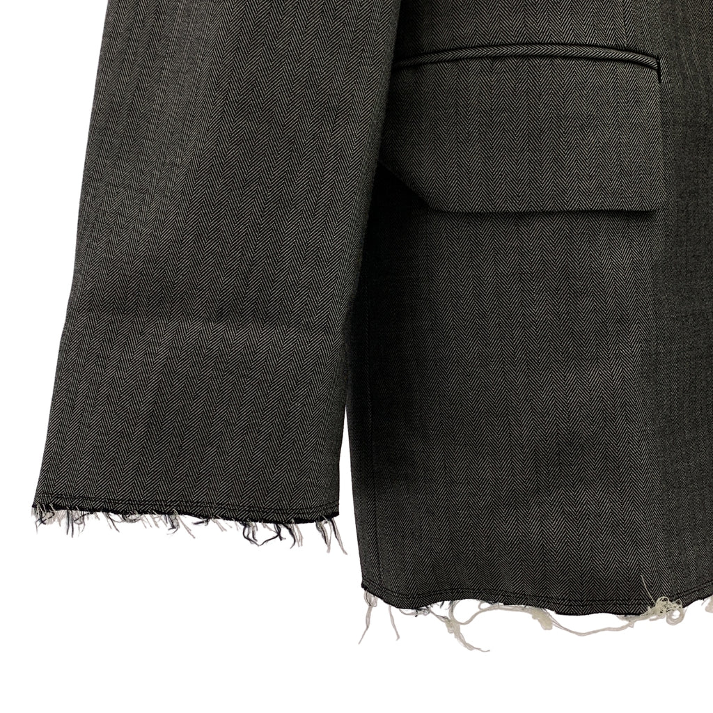 BLACK COMME des GARCONS / ブラックコムデギャルソン | 2025SS | ウール カットオフ ヘリンボーン ジャケット | S |