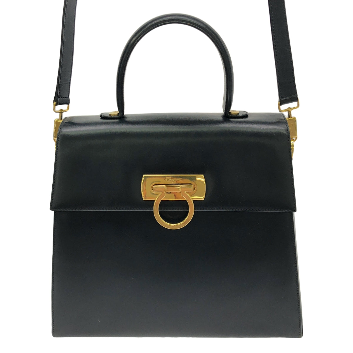 Salvatore Ferragamo / サルヴァトーレフェラガモ | レザー ガンチーニ 2Way ハンドバッグ | ダークネイビー | レディース