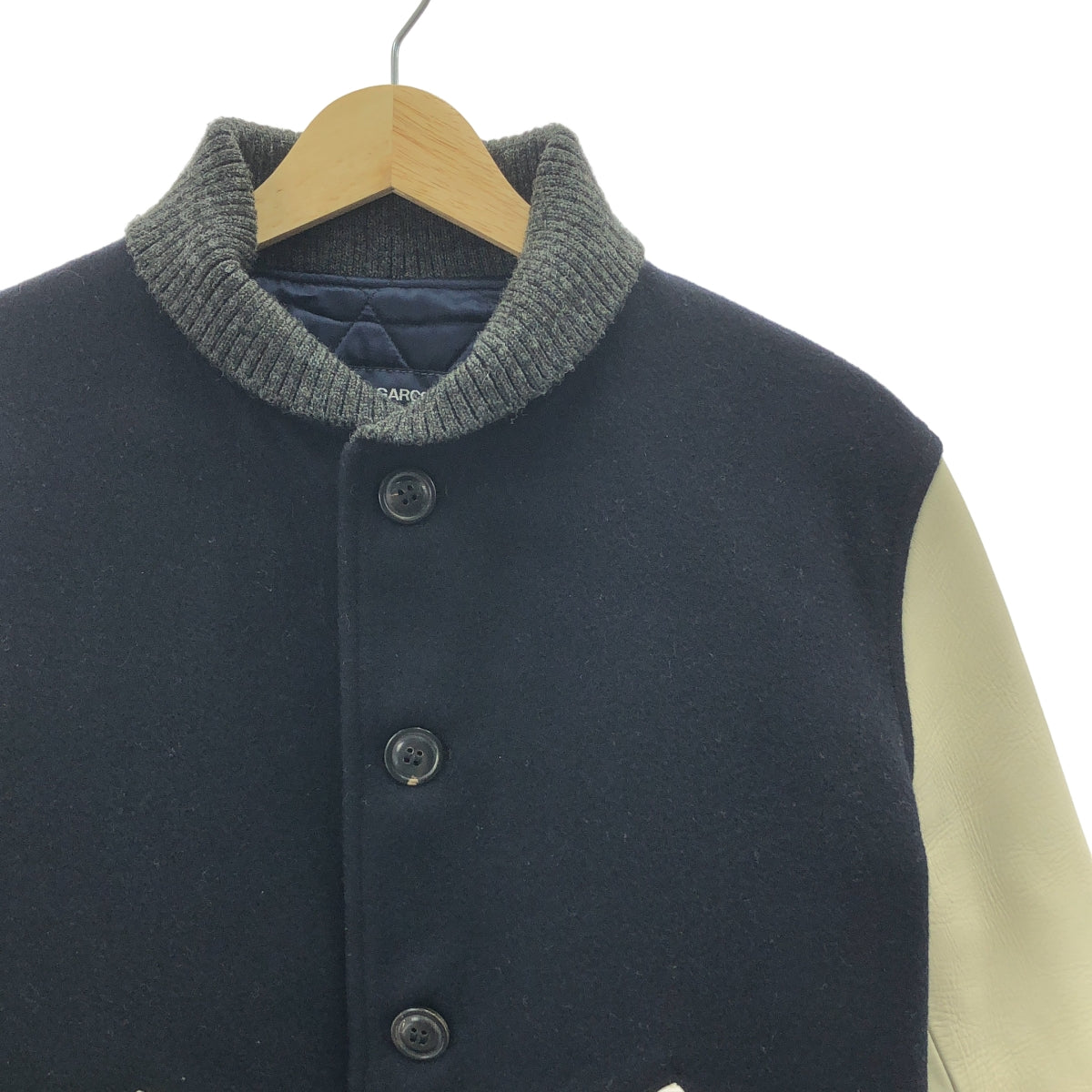 COMME des GARCONS HOMME / コムデギャルソンオム | 2012AW | Johnson Leathers レザー切替 スタジャン ジャケット | S | ネイビー | メンズ