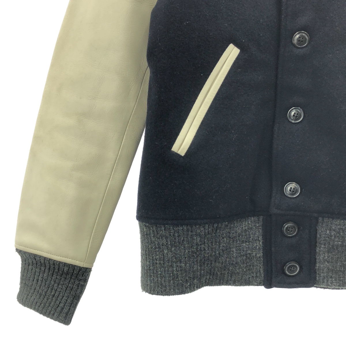 COMME des GARCONS HOMME / コムデギャルソンオム | 2012AW | Johnson Leathers レザー切替 スタジャン ジャケット | S | ネイビー | メンズ